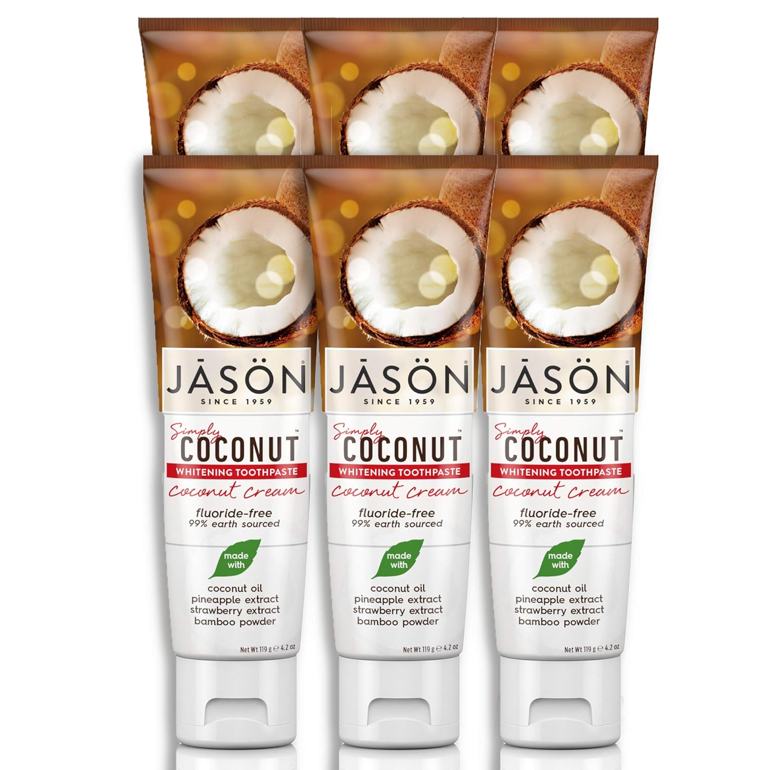 Jason Simply Coconut Whitening Fluoride-Free Toothpaste, Coconut Cream, 4.2 Oz : Health & Household