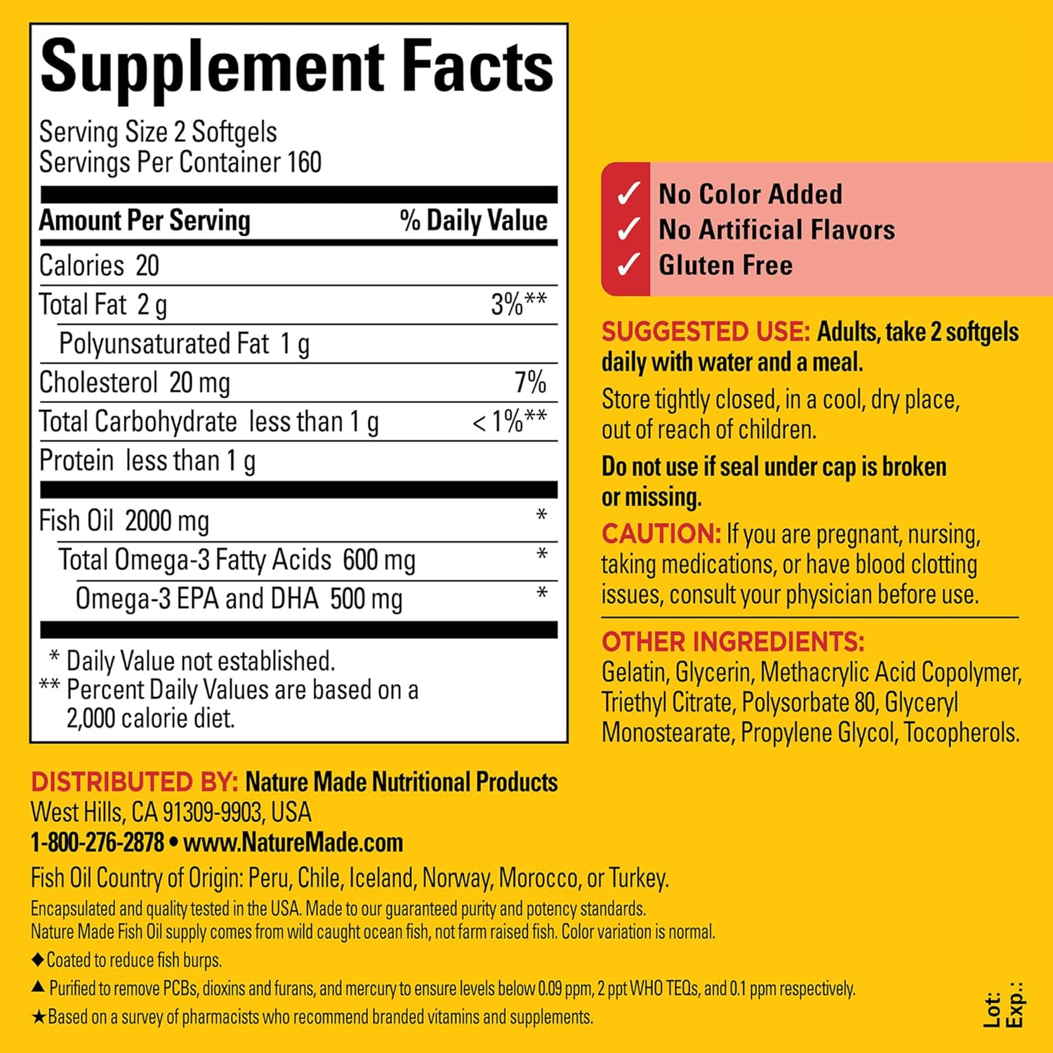 Nature Made Burp Less Fish Oil 1000 Mg Softgels, Fish Oil Supplements, Omega 3 Fish Oil For Healthy Heart Support, Omega 3 Supplement With 320 Softgels, 160 Day Supply