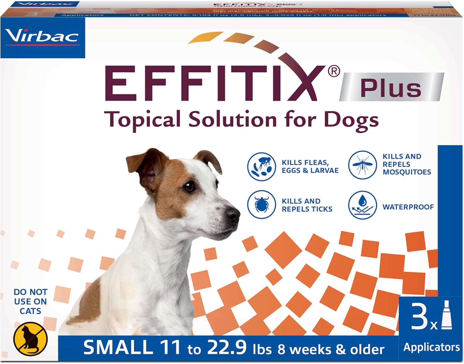 Effitix Plus Topical Solution For Dogs - Flea And Tick For Small Dogs (11-22.9Lbs), 3 Doses, Waterproof Topical Prevention (By Virbac)