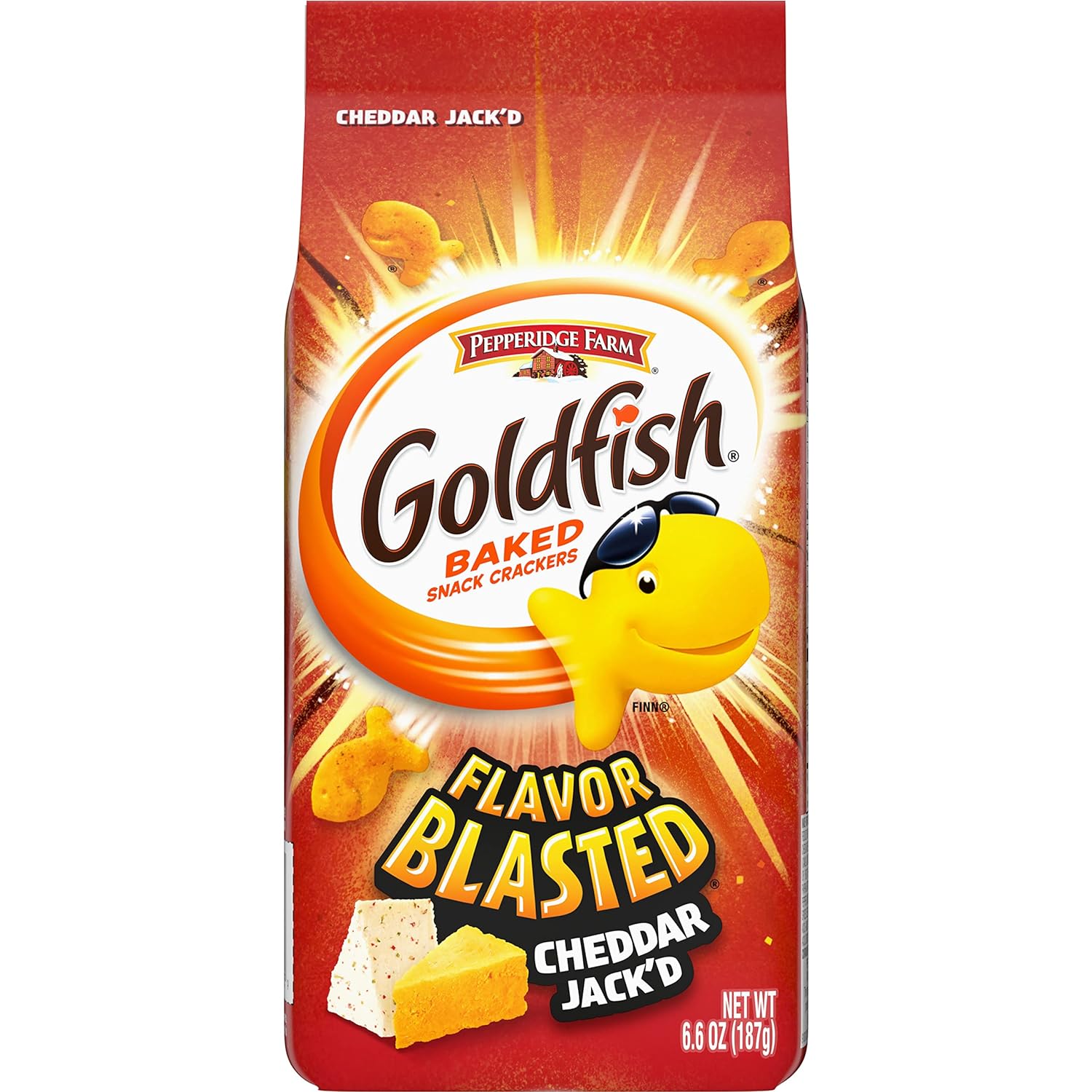 Goldfish Flavor Blasted Cheddar Jack'D Crackers, Snack Crackers, 6.6 Oz Bag