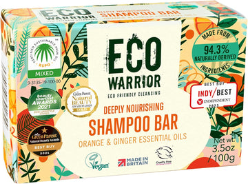 Eco Warrior Deeply Nourishing Shampoo Bar | Vegan, Cruelty Free, Natural, No Sls Or Parabens | Eco Friendly Cleansing | Hydrating Pink Clay, Pure Orange & Ginger Essential Oil For Healthy Hair | 100G