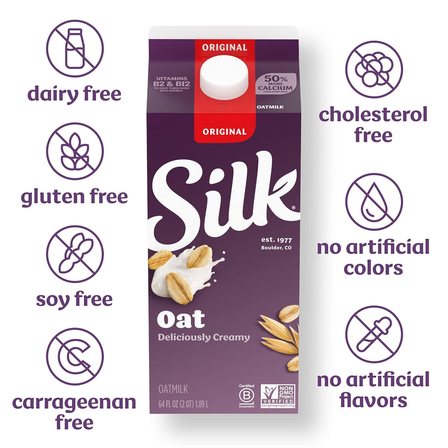 Silk Oat Milk, Original, Dairy-Free, Non-Gmo Project Verified, Half Gallon