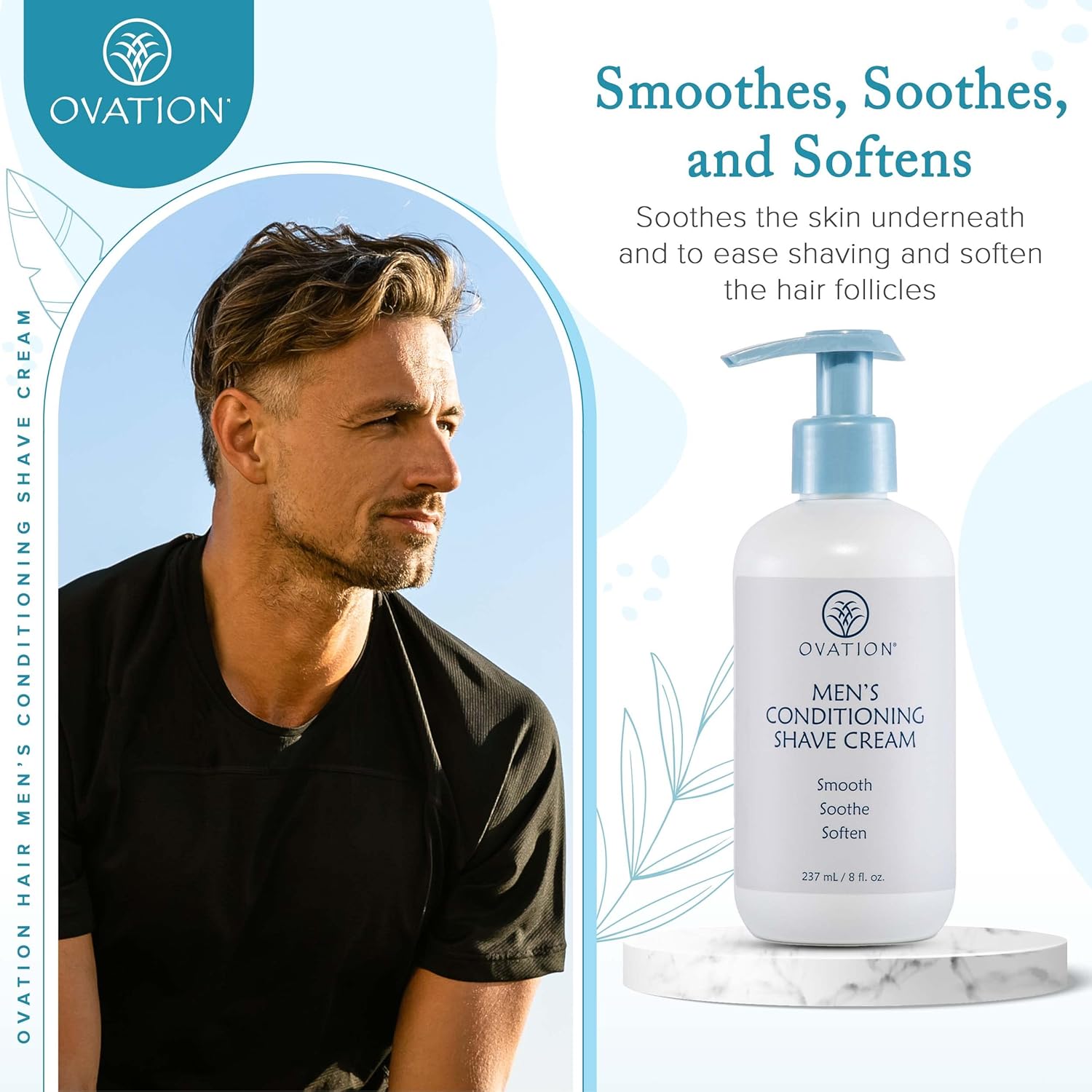Ovation Hair Men's Shower Essentials Bundle with 12 oz Men's Invigorating Shampoo & 8 oz Men's Conditioning Shave Cream : Beauty & Personal Care