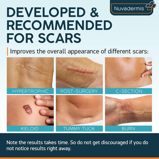 Nuvadermis Silicone Scar Sheets & Scar Cream Gel - C-Section, Tummy Tuck, Keloid, Acne Removal Treatment - Advanced Post Surgery Supplies - Scars Removal Treatment