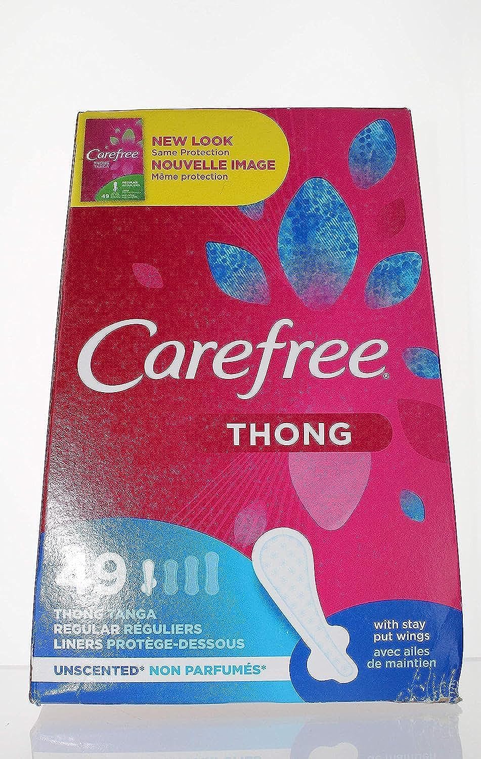 Carefree Pantiliners for Thongs with Stay Put Wings Unscented (Pack of 4)