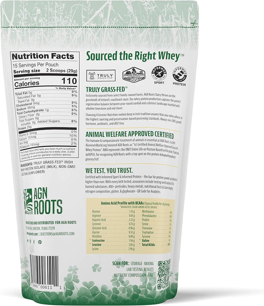 AGN Roots Grass Fed Whey Protein Powder Isolate - Unflavored - Unsweet