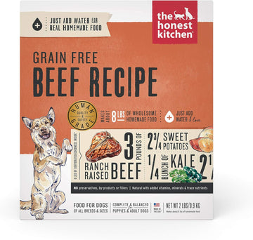 The Honest Kitchen Human Grade Dehydrated Grain Free Dog Food – Complete Meal or Dog Food Topper – Beef 2 lb (makes 8 lbs)