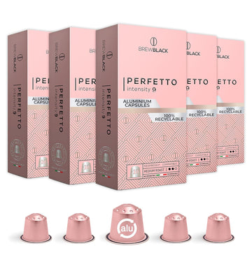 Brewblack Perfetto - 50 Aluminium Coffee Pods Compatible With Nespresso Original Line, 100% Arabica Dark Roast - Intensity 9/12, Coffee Capsules Made In Italy