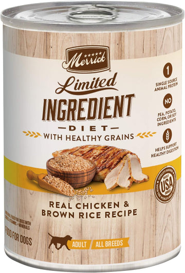 Merrick Limited Ingredient Diet Premium With Healthy Grains Natural Canned Wet Dog Food Chicken And Brown Rice - (Pack Of 12) 12.7 Oz. Cans