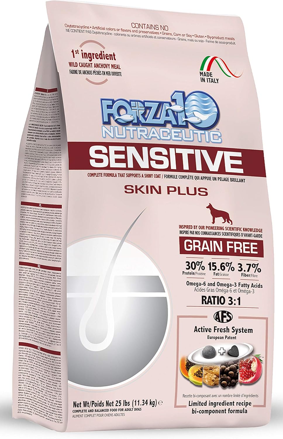 Forza10 Sensitive Skin Dog Food, Fish Flavor Grain Free Dog Food, Dry Dog Food For Dog Skin Allergy, Dog Food Sensitive Skin For All Breeds, 25 Pound Bag