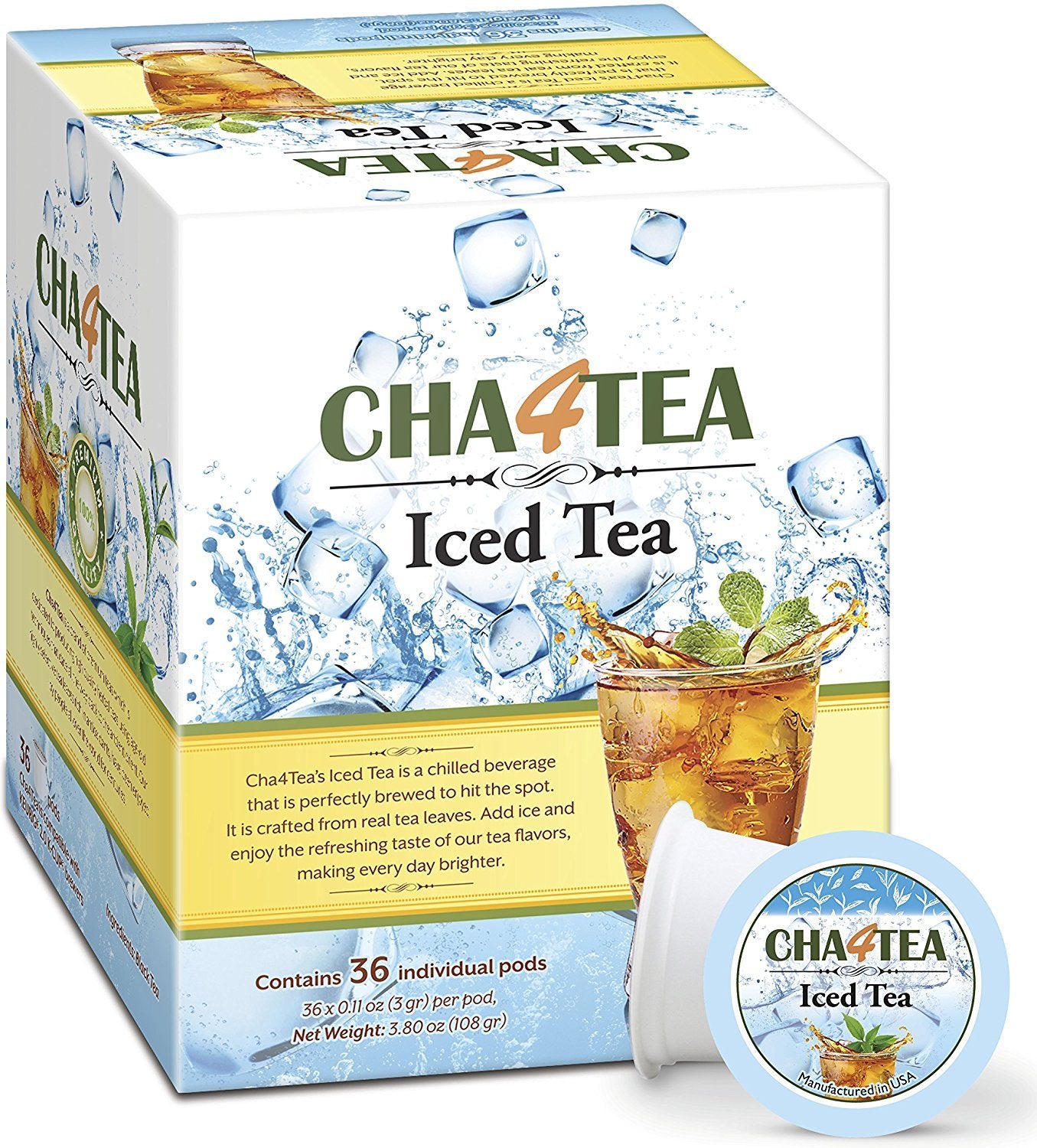 Cha4Tea 36-Count Unsweetened Black Iced Tea Pods For Keurig K-Cup Brewers