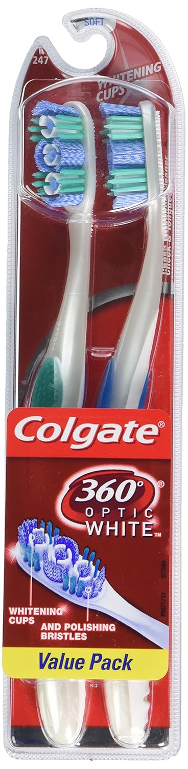 Colgate 360° Optic Ning Toothbrush, Soft, White, 2 Count