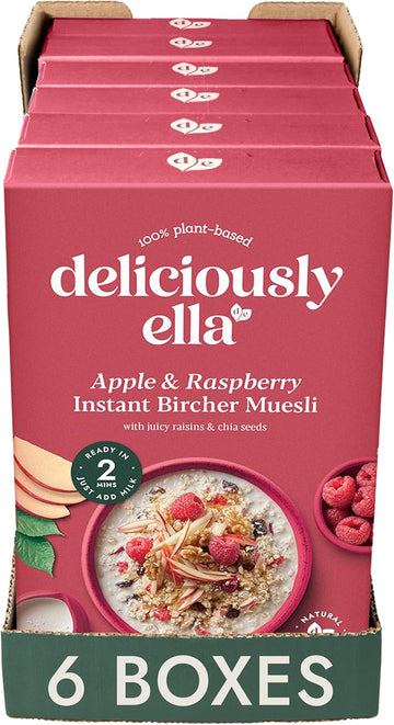 Deliciously Ella Apple & Raspberry Bircher Muesli - 6 X 400G Boxes - Gluten Free | Vegan Friendly | Healthy Breakfast | Granola & Muesli