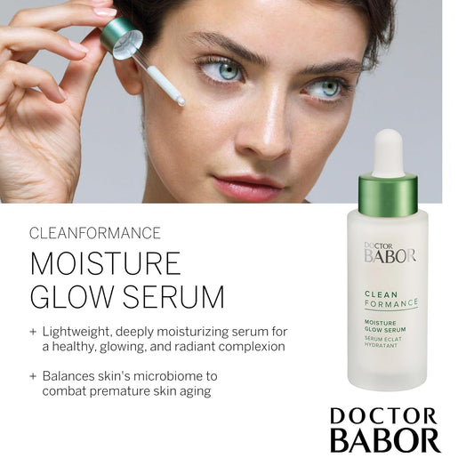 Babor Cleanformance Moisture Glow Serum, Probiotic Face Serum With Light Reflecting Pigments To Give Skin Radiant Glow, Hyaluronic Acid & Aloe Vera For Plump Moisturized Skin, 1 Oz