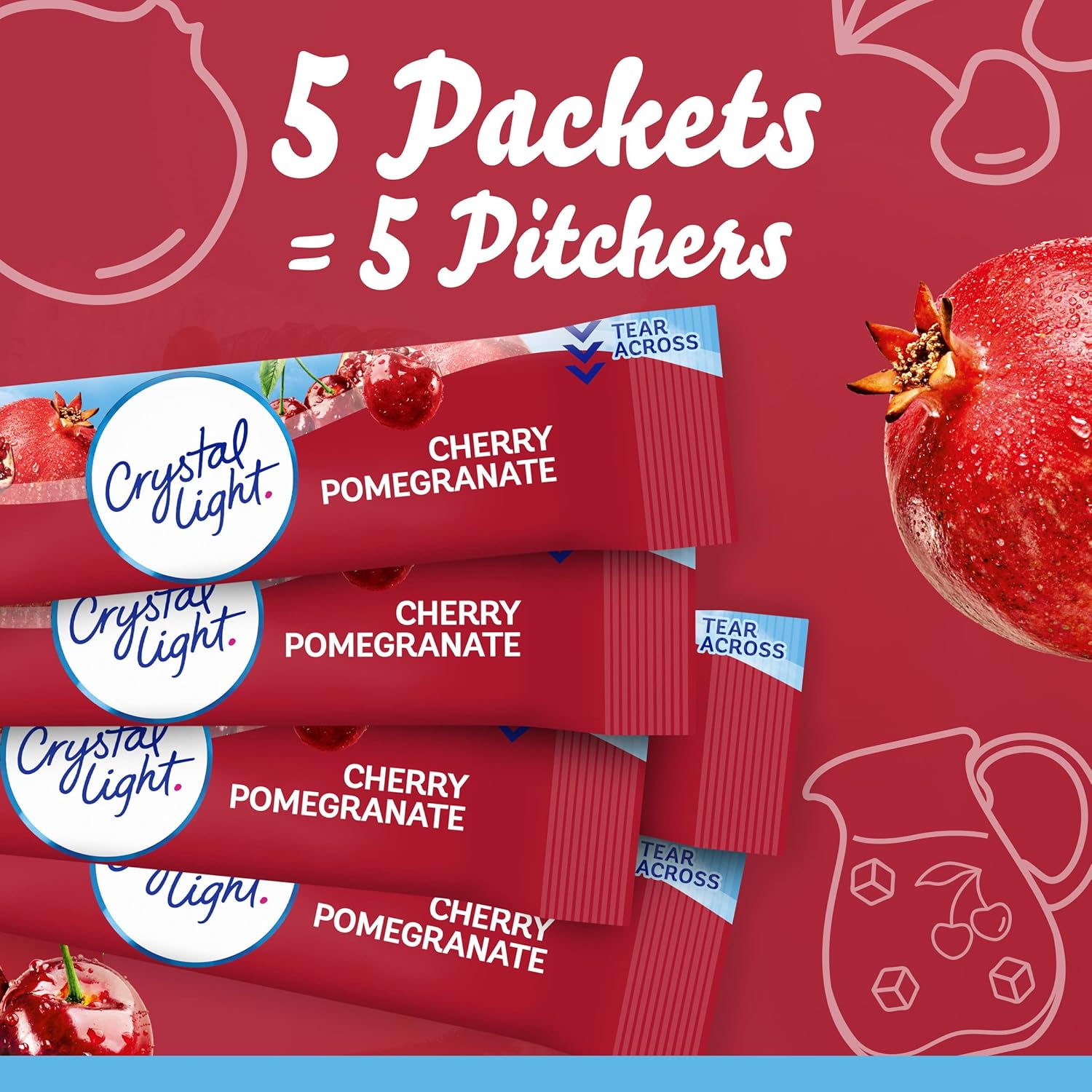 Crystal Light Sugar-Free Cherry Pomegranate Naturally Flavored Powdered Drink Mix (60 Ct Pack, 12 Canisters Of 5 Pitcher Packet)