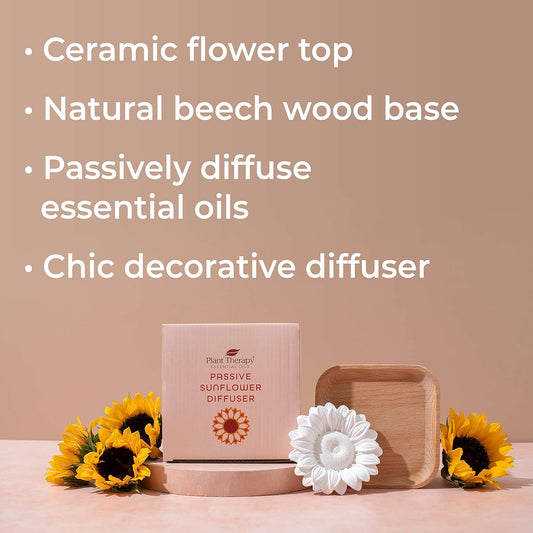 Plant Therapy Passive Sunflower Aromatherapy Diffuser - A Chic And Natural Home, Office, And Travel Essential Oil Diffuser