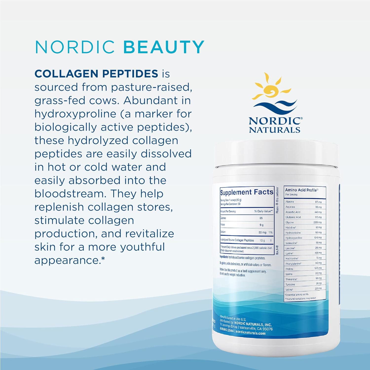 Nordic Naturals Nordic Beauty Collagen Peptides, Unflavored - 10.6 Ounces - Collagen Supplement for Skin Health and Elasticity, Collagen Peptide Powder for Hot and Cold Beverages, 30 Servings : Health & Household