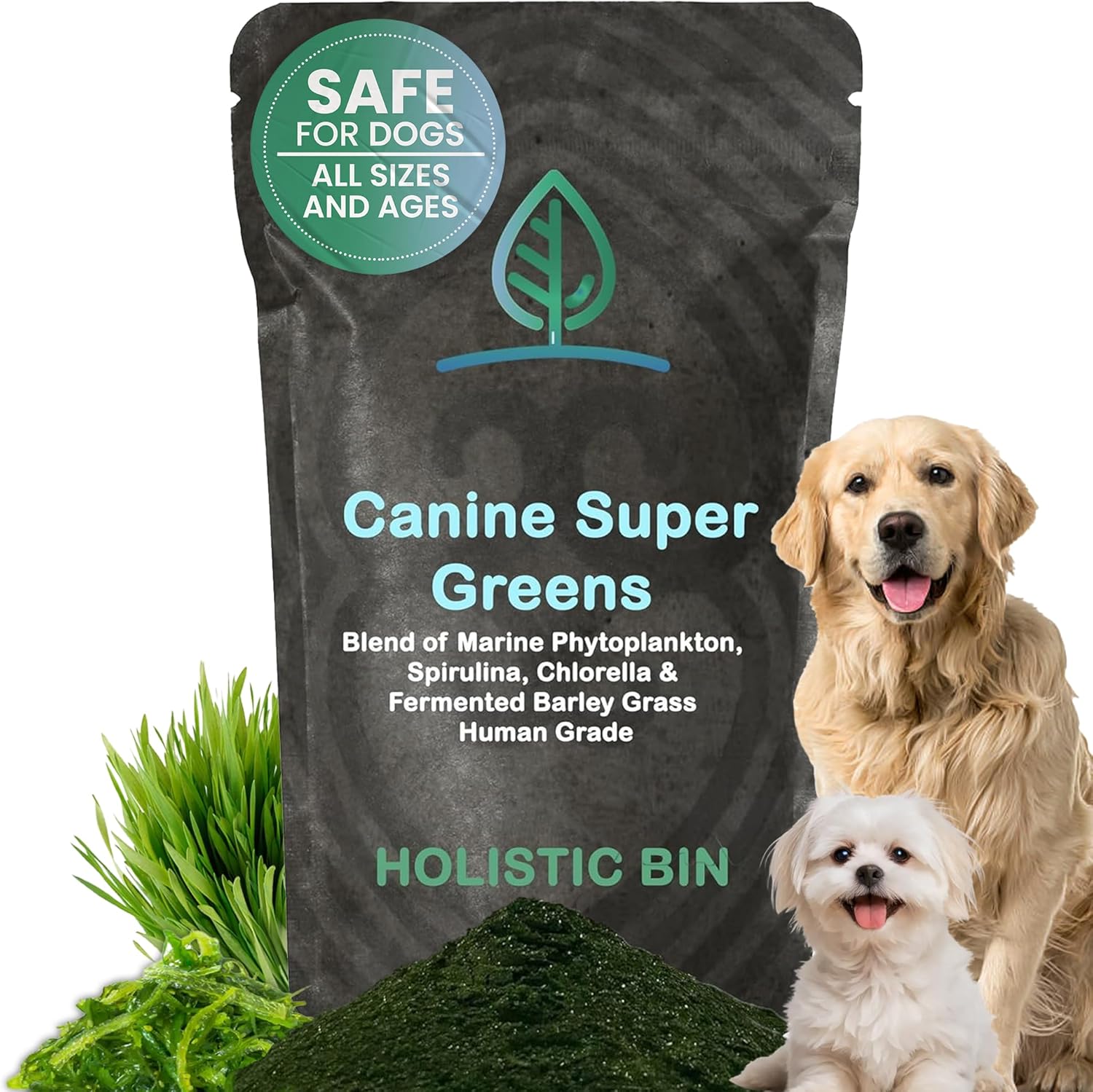 Holistic Bin Canine Super Greens - Plant-Based Nutritional Dog Multivitamin - Essential Vitamins And Supplement For Dogs - Supports Skin, Coat, Bone Health, & Digestive Health For Pet Health (50G)