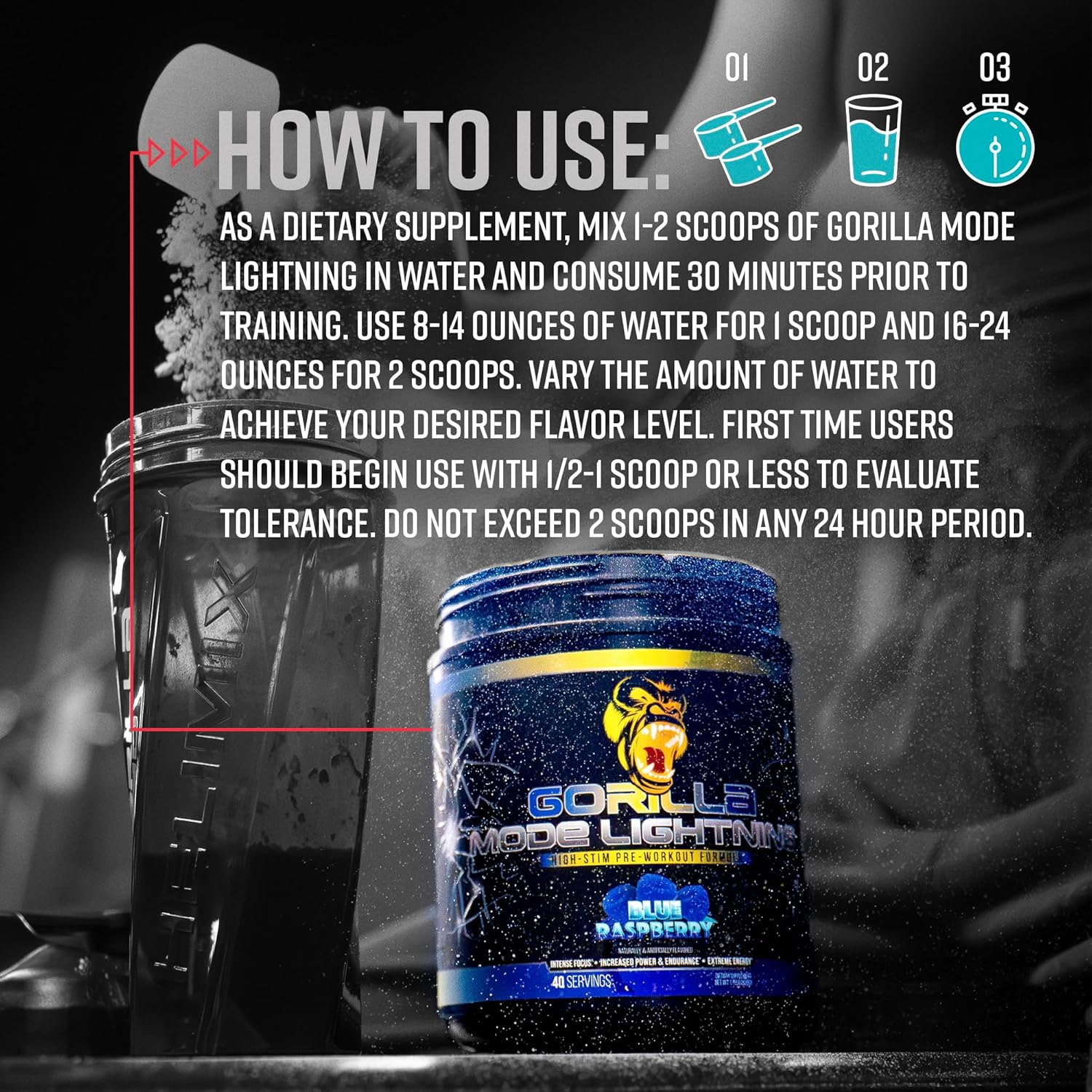 Gorilla Mode Lightning Pre-Workout - Extreme Energy · Laser Focus · Powerful Pumps · Peak Performance - 550Mg Caffeine, 13500Mg L-Tyrosine, Alpha-Gpc– 792G (Bombsicle) : Health & Household
