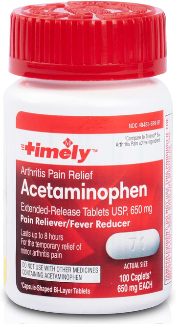 TIME-CAP LABS, INC. Timely Acetaminophen 650 MG - 100 Caplets - Extended Release - Compared to Tylenol 8 HR Arthritis Pain Active Ingredient - Joint Pain Relief, Pain Reliever & Arthritis Pain Relief