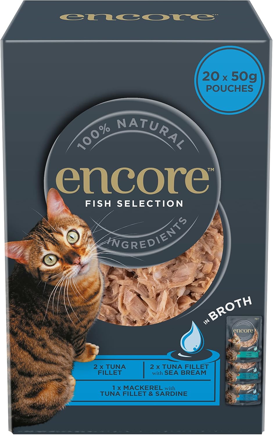 Encore 100% Natural Wet Cat Food, Fish Selection in Broth 50g Pouch (20 x 50g Pouches)?ENC8116-1EN