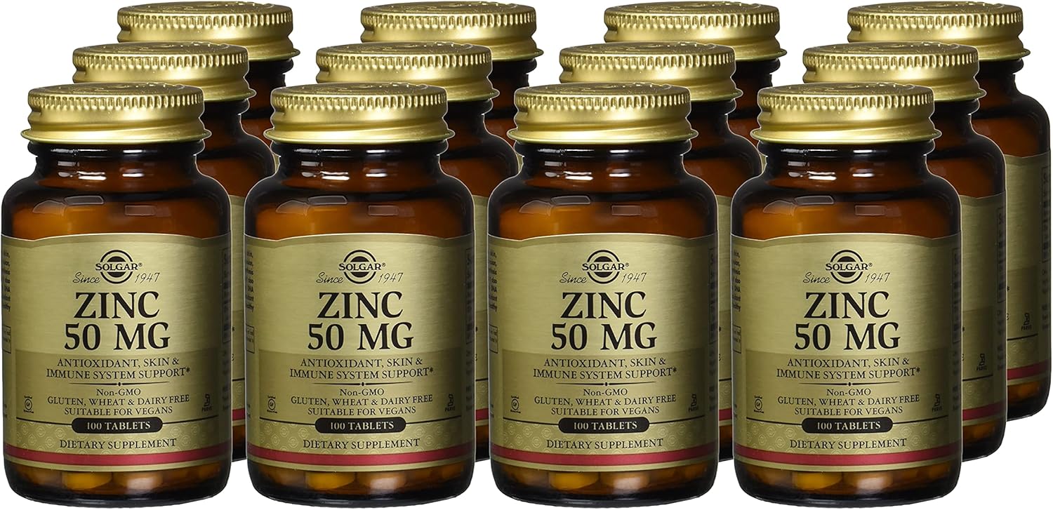 Solgar Zinc 50 Mg, 100 Tablets - Zinc For Healthy Skin, Immune System And Antioxidant Support- 100 Servings, 100 Count (Pack Of 12)