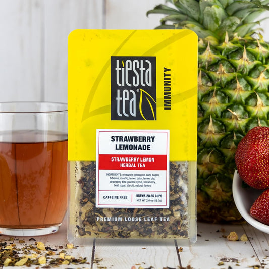 Tiesta Tea - Strawberry Lemonade | Strawberry Lemon Herbal Tea | Premium Loose Leaf Tea | Non-Caffeinated Fruit Tea | Make Hot Or Iced Tea & Brews Up To 25 Cups - 2 Ounce Resealable Pouch