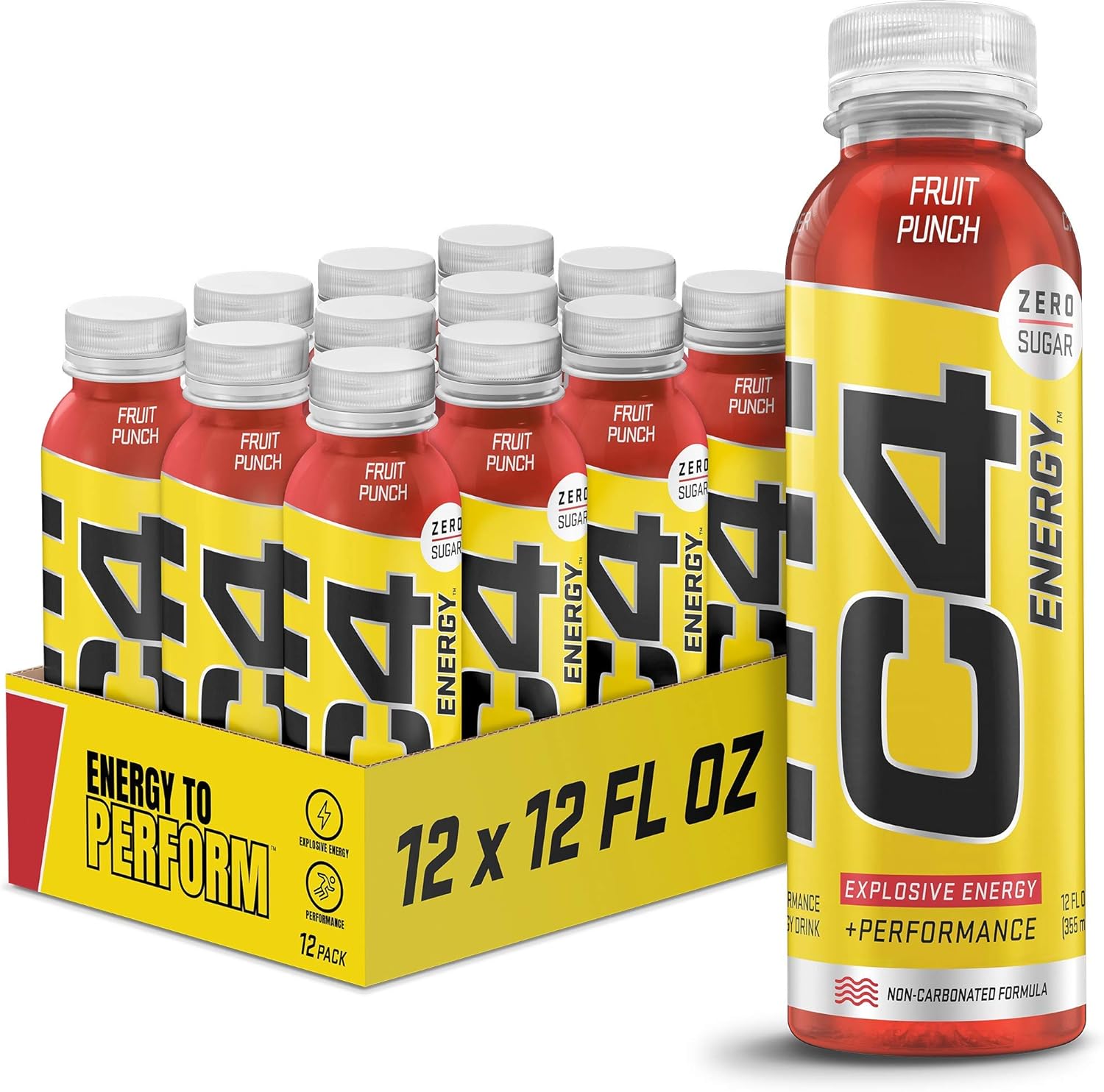 Cellucor C4 Energy Non-Carbonated Zero Sugar Energy Drink, Pre Workout Drink + Beta Alanine - Fruit Punch - 12 Fl Oz (355 Ml) - Pack Of 12