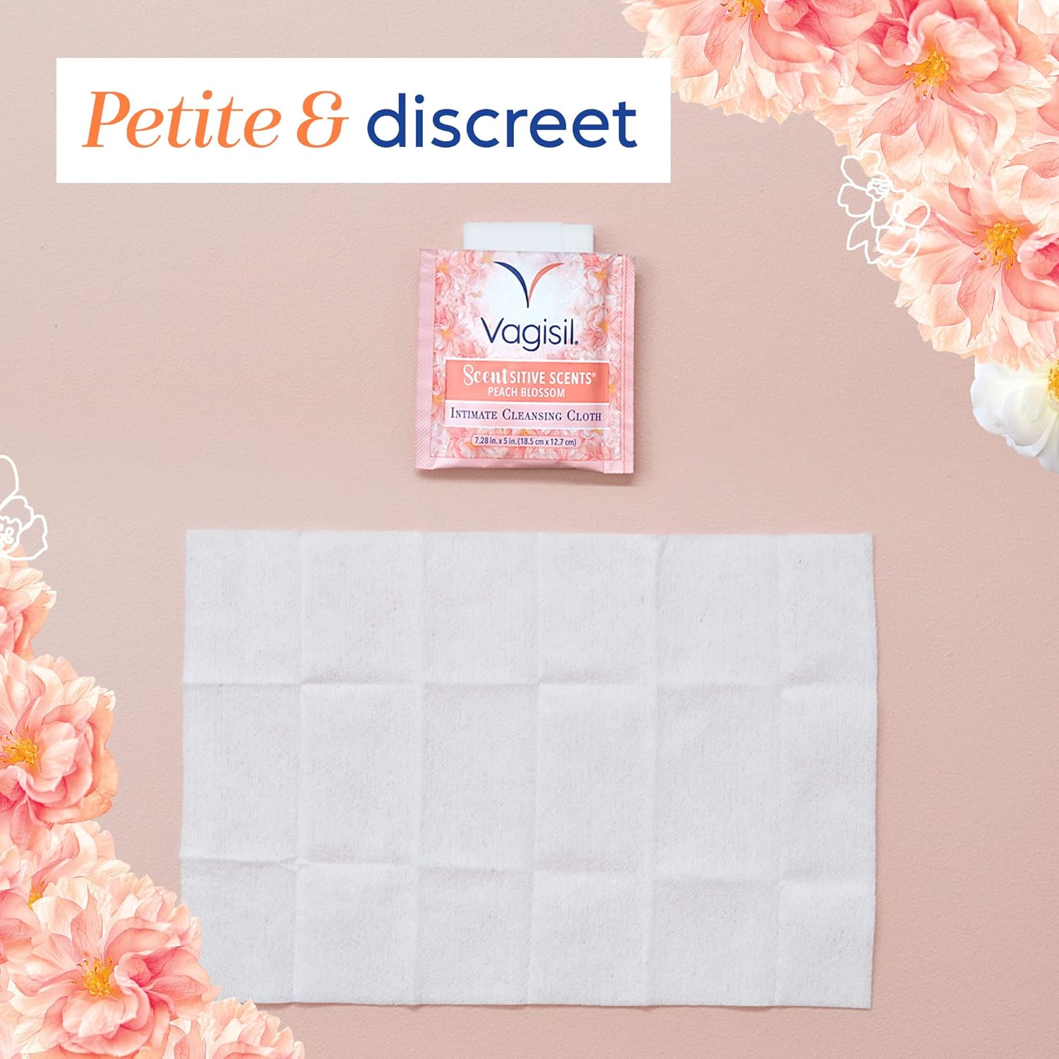 Vagisil Scentsitive Scents On-The-Go Feminine Cleansing Wipes, pH Balanced, Peach Blossom, Individually Wrapped, 16 Count (Pack of 1) : Health & Household