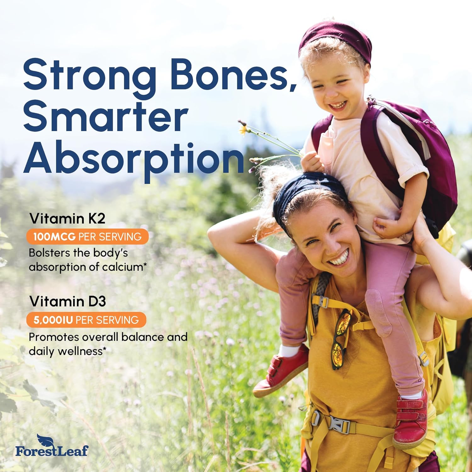 Forestleaf Vitamin D3 + K2 (Mk7) Supplement - Menaq7 - Calcium And Vitamin D3 5000 Iu Max Absorption - Teeth And Bone Strength, Heart Health, Immune System Support - 60 Veggie Capsules : Health & Household