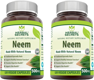 Herbal Secrets Neem Supplement (Non-Gmo) Promotes Blood Purification, Promotes Healthy Immunity And Promotes Health Skin* (500Mg Veggie Capsules, 120 Count (2 Pack))