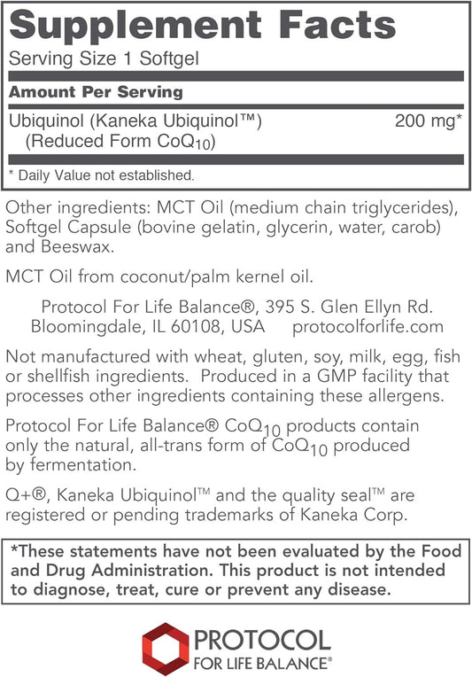 Protocol Ubiquinol Coq10 200Mg - Oxidative Stress Quencher, Cell Energy, Heart Health - 60 Softgels