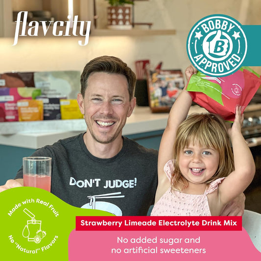 Flavcity Strawberry Limeade Electrolytes Drink Mix, 28 On-The-Go Stick Packs - Healthy Electrolytes Powder Packets Made With Real Fruit - Keto Powdered Drink With No Added Sugar, Gluten-Free