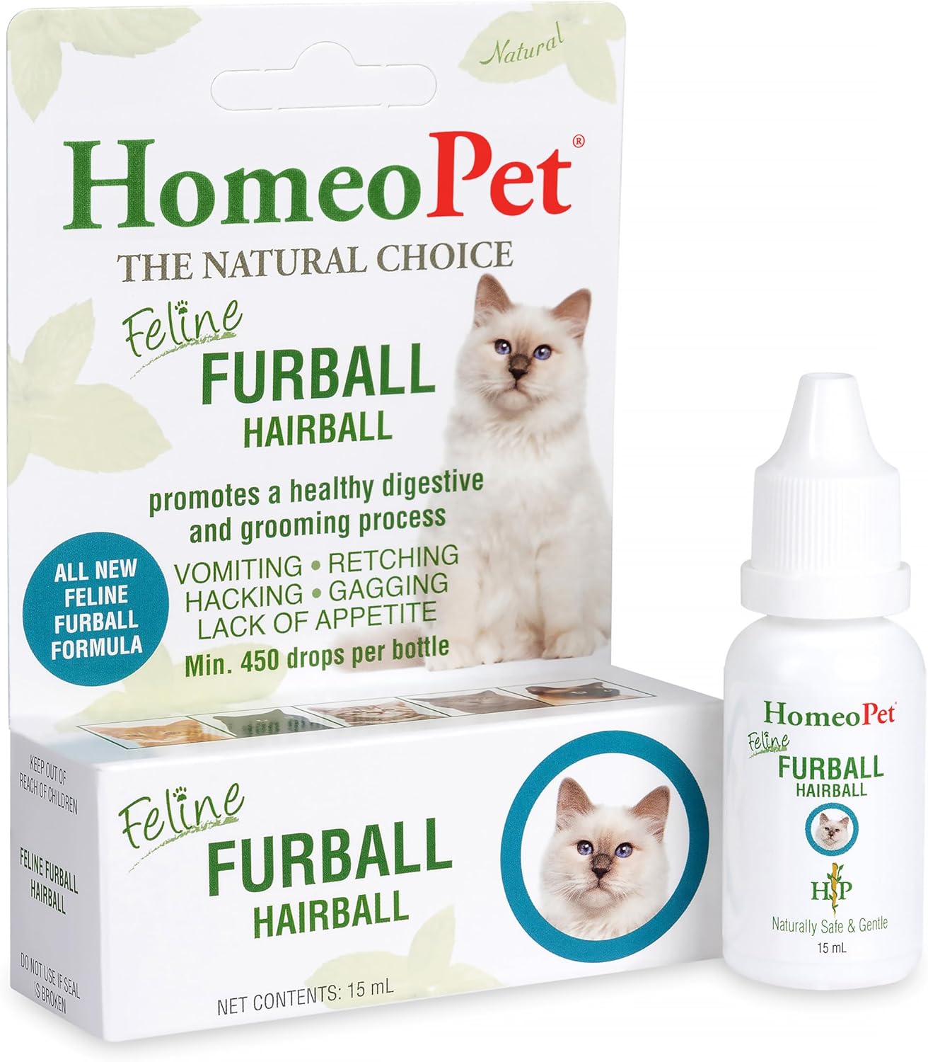 Homeopet Feline Furball, Safe And Natural Hairball Medicine For Cats, Natural Pet Medicine, 15 Milliliters