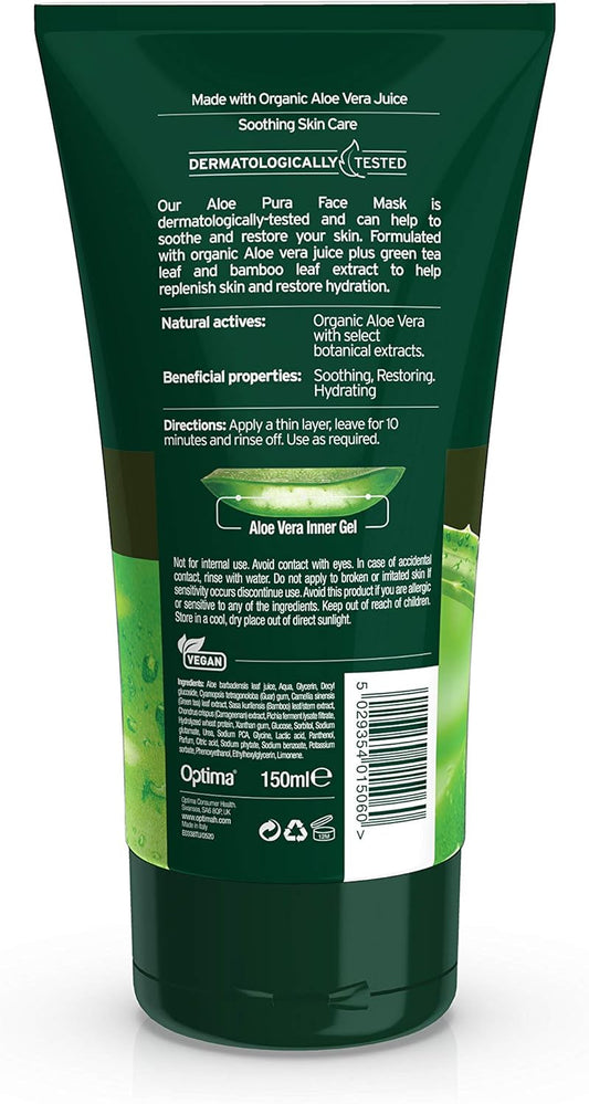 Aloe Pura, Organic Aloe Vera Face Mask, Natural, Vegan, Cruelty Free, Paraben & SLS Free, Dermatologically Tested, Soothing, 150 ml : Amazon.co.uk: Beauty