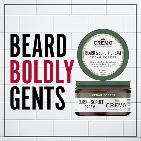 Cremo Beard & Scruff Cream, Cedar Forest, 4 oz - Soothe Beard Itch, Condition and Offer Light-Hold Styling for Stubble and Scruff (Product Packaging May Vary)