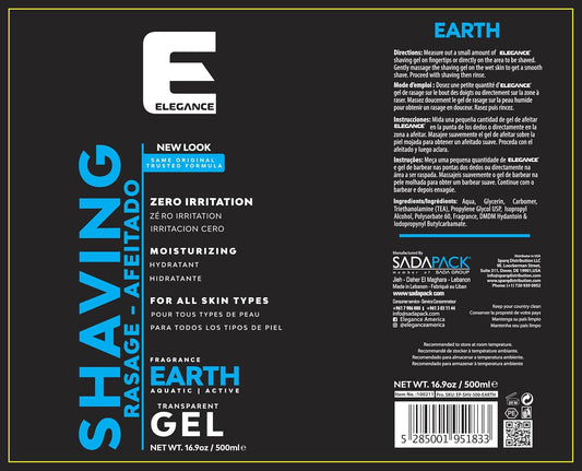 E Elegance Barber Accessories - Transparent Shaving Gel For Men Or Women, Aquatic/Acive Earth Fragrance - The Ultimate Shaving Solution For A Smooth, Irritation-Free Experience, 16,9 Oz