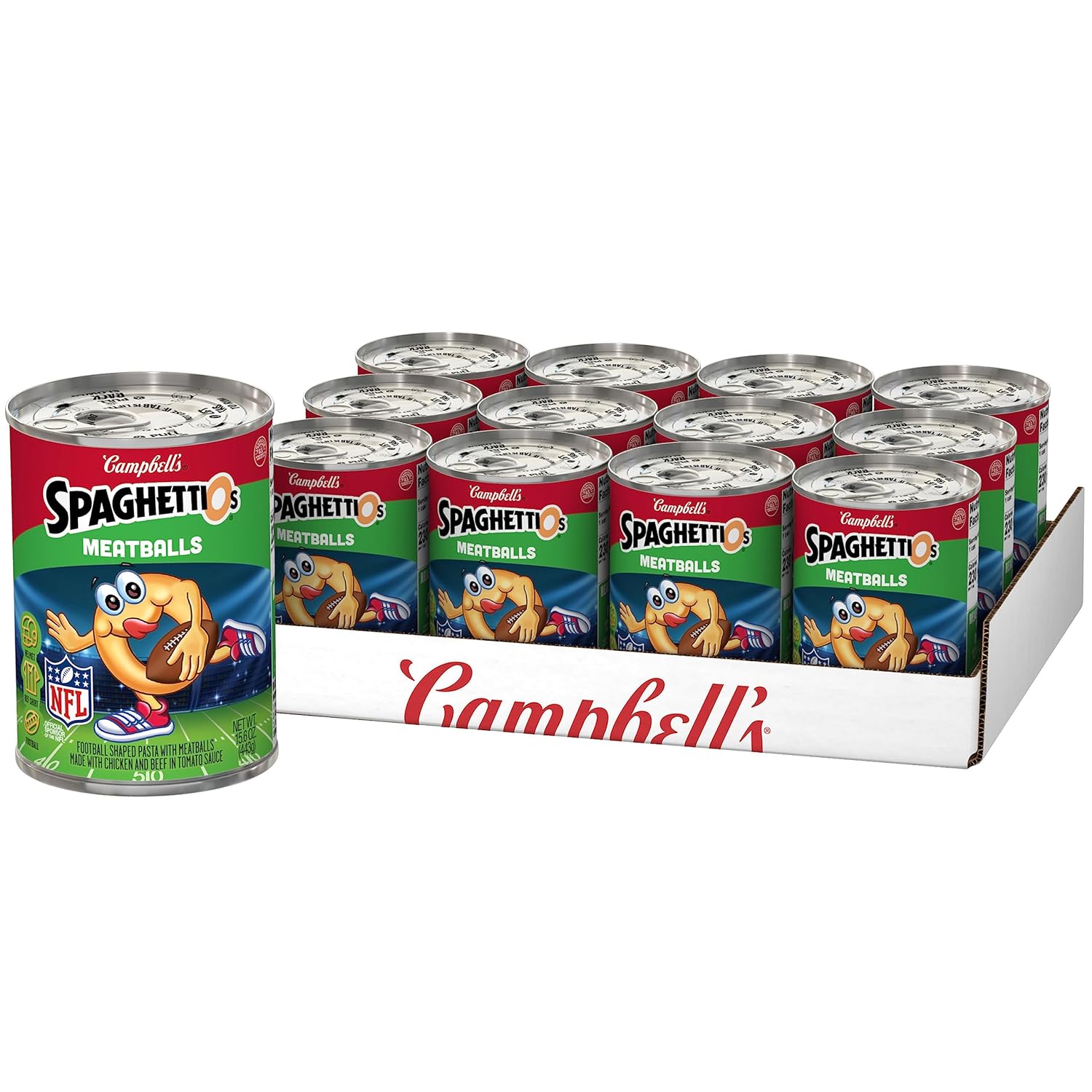 SpaghettiOs Football Shaped Canned Pasta with Meatballs, 15.6 oz Can (Pack of 12)