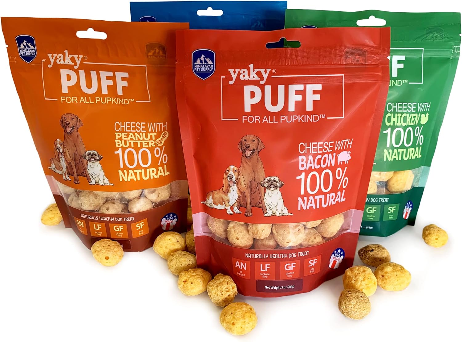 yakyPUFF Himalayan Cheese Treats | Lactose Free | Gluten Free | Grain Free | REAL BACON | USA MADE | For All Breeds | Bacon Flavor Crispy Puffed Treat : Pet Supplies