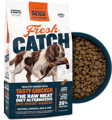 Bully Max Classic Fresh Catch Dry Dog Food - Slow-Cooked, Natural Chicken, Rice & Fish Recipe - Nutrient-Rich Large Kibble Wholesome Puppy & Dog Food - 12 Lbs