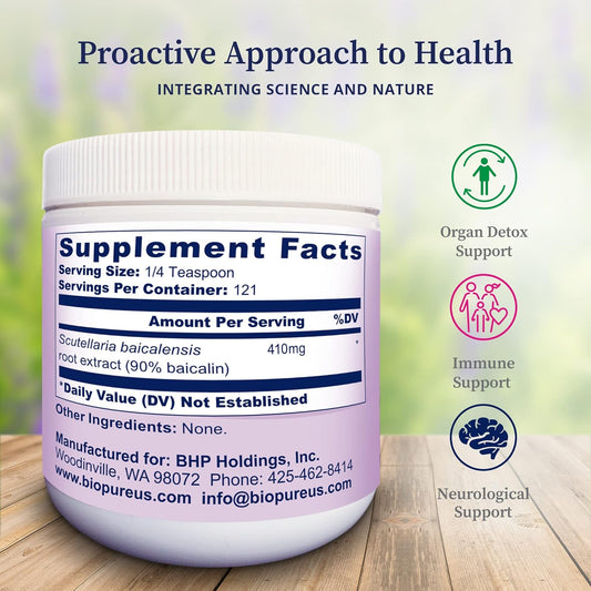 Biopure Baikalin Powder - Baiscalin Herb Extract From Roots Of Chinese Skullcap To Support Neurological, Nervous, & Immune System, Stress Management, And Whole Body Balance And Wellness – 50G