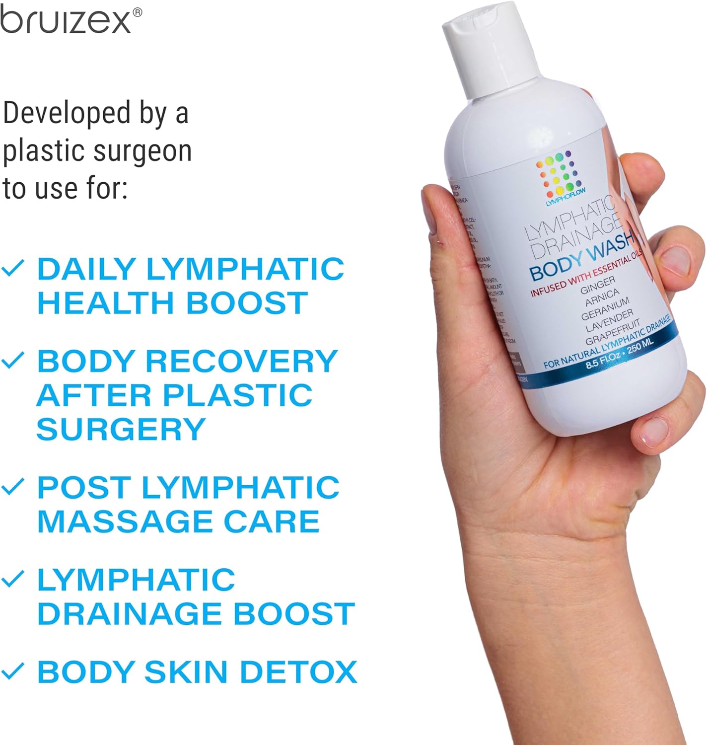 Lymphatic Drainage Shower Gel, Natural Herbal Body Wash For Healthy Lymph Flow & Body Detox, Post Manual Or Tool Lymphatic Massage, Post Liposuction, Bbl, Lymphedema, Lipedema, 8 Fl Oz