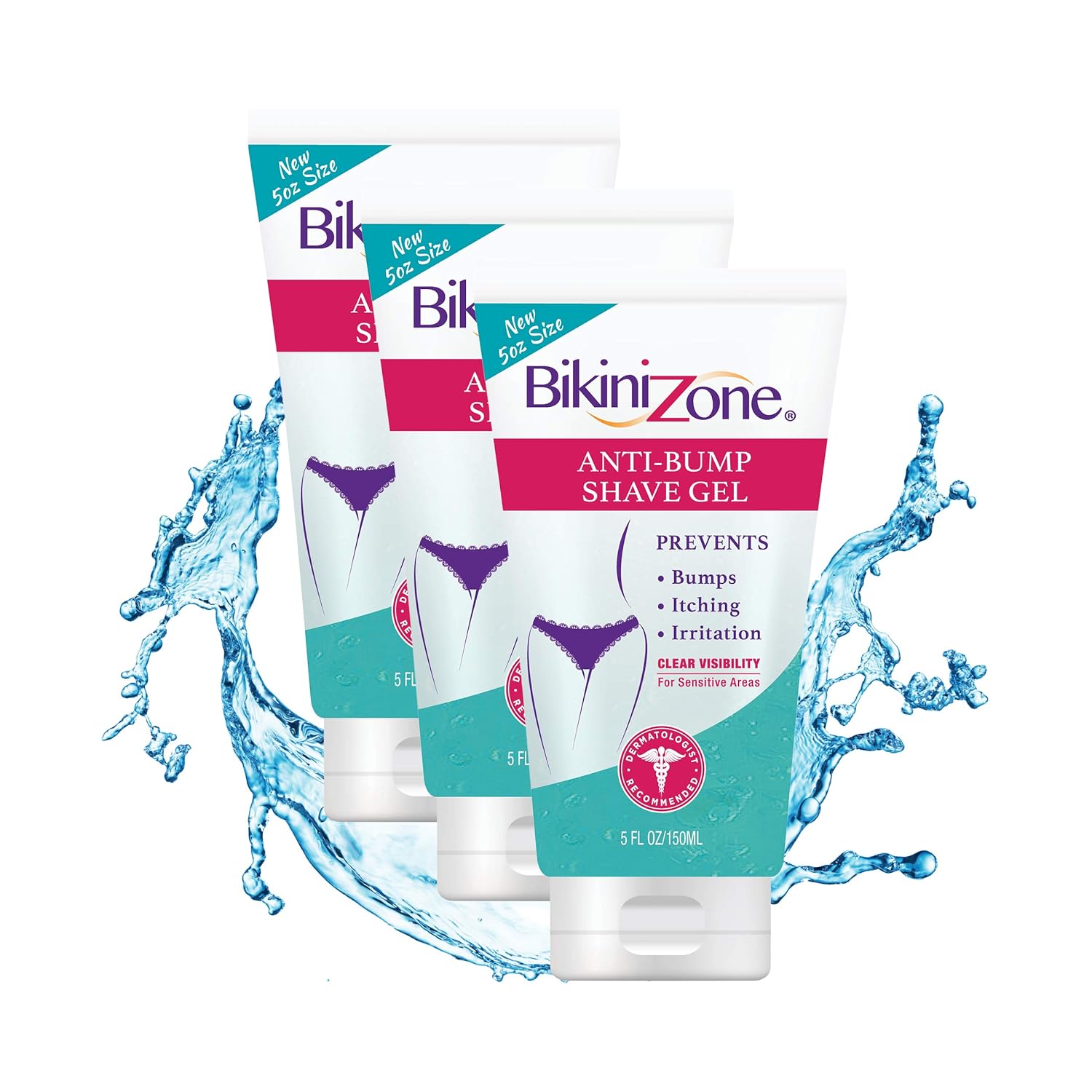 Bikini Zone Anti-Bumps Shave Gel - Close Shave w/No Bumps, Irritation, or Ingrown Hairs - Dermatologist Recommended - Clear Full Body Shaving Cream? (5 OZ, Pack of 3)