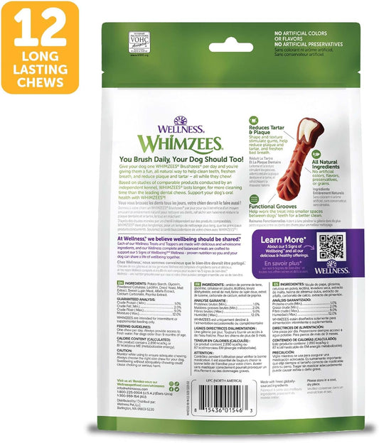 Whimzees By Wellness Brushing Dental Chews For Dogs, Grain-Free, Long Lasting Treats, Freshens Breath Medium Breed, 12 Count