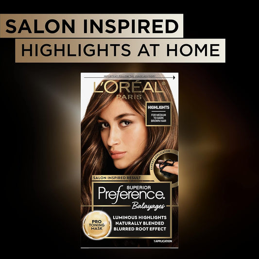 L'Oreal Paris Superior Preference Balayage Kit, Hair Dye For At-Home Highlighting With Pro Toning Mask, Light Brown To Brown, 1 Kit