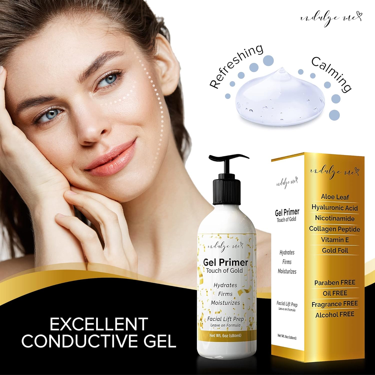 Conductive Gel - Facial Hydrating Leave-On Gel Primer, Hyaluronic Acid, Collagen Peptide, Niacinamide, Vitamin E, Gold Foil : Beauty & Personal Care