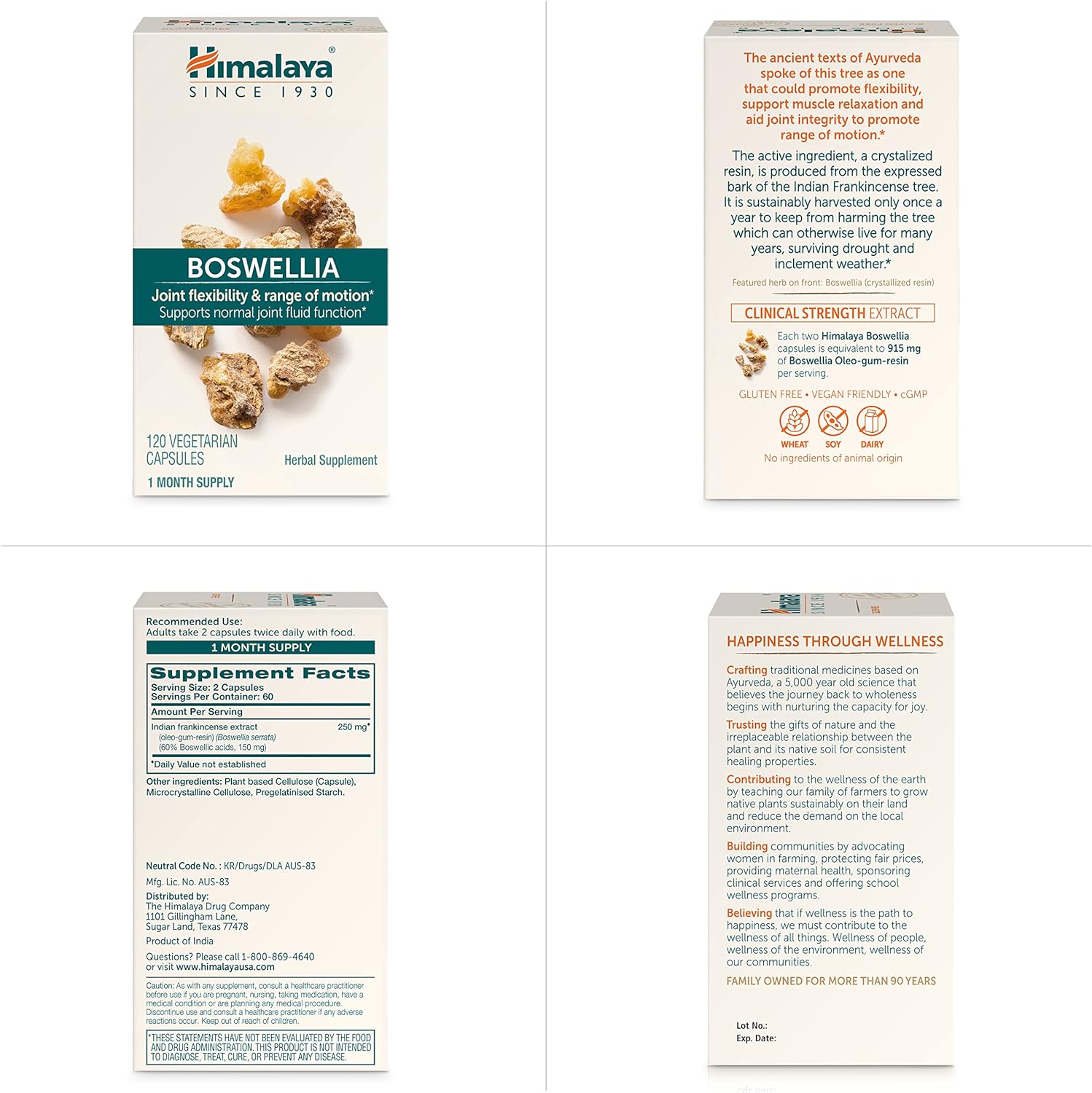 Himalaya Boswellia, Joint Support for Mobility and Flexibility, Promotes Tissue Preservation, 250 mg, 120 Capsules, 1 Month Supply : Health & Household