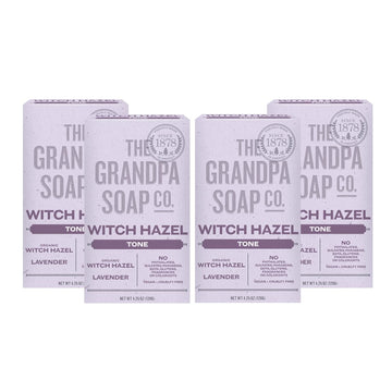 The Grandpa Soap Company Witch Hazel Bar Soap - Gently Tones Skin, With Witch Hazel And Lavender, Provides A Relaxing Effect, Vegan, For Face And Body, 4.25 Oz, 4 Pack