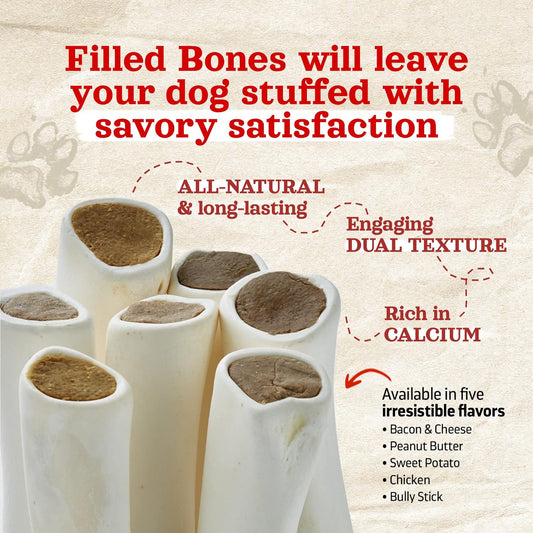 Natural Farm Peanut Butter Flavor Filled Dog Bones (5-6 Inch, 3 Pack), Limited Ingredient Stuffed Dental Dog Bone Treats For Small, Medium And Large Dogs