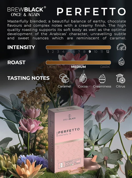 Brewblack Perfetto - 50 Aluminium Coffee Pods Compatible With Nespresso Original Line, 100% Arabica Dark Roast - Intensity 9/12, Coffee Capsules Made In Italy